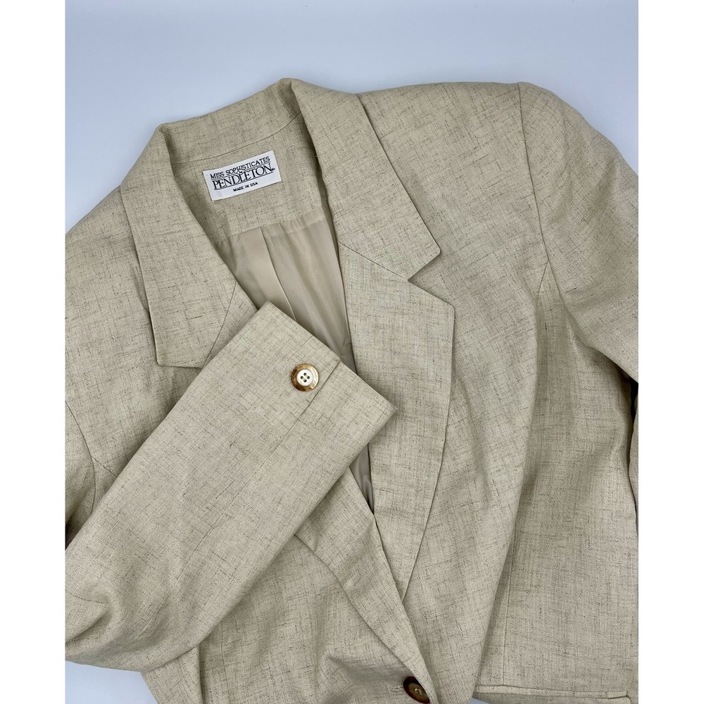 Pendleton Blazer Womens 6 Beige Linen Rayon Office Siren Made USA Classic